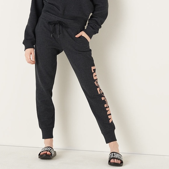 💗VS PINK GREY & ROSE GOLD FOIL SHINE LOGO JOGGERS - Picture 4 of 11